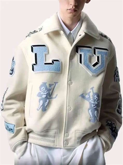 louis vuitton leather jacket 2014|Louis Vuitton white varsity jacket.